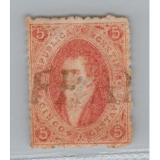 ARGENTINA 1864 GJ 19k ESTAMPILLA RIVADAVIA DE 1ra TIRADA CON MINIMO ADELGAZAMIENTO MATASELLO FRANCA DE GOYA CORRIENTES Y VARIEDAD ANGULO INFERIOR DERECHO INCOMPLETO U$ 72